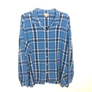 J. JILL Blue Plaid Button Down Flowy Shirt XL